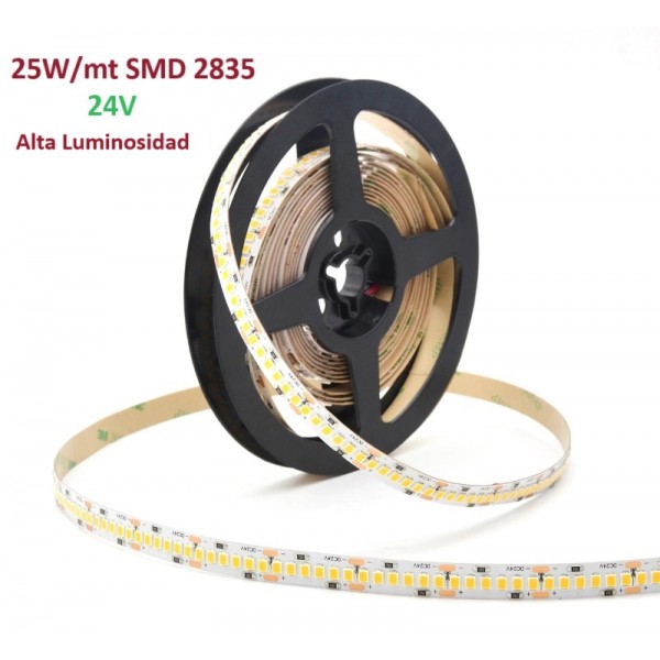 Tira LED 5 mts Flexible 24V 125W 1200 Led SMD 2835 IP20, Alta Luminosidad